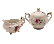 Lefton China Hand Painted Roses Vintage Mini Cream & Sugar Shank's Salinas KS