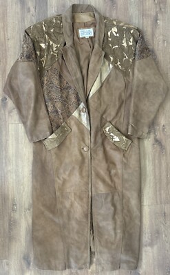 VTG WILSON S LEATHER Pelle Studio Long Leather Brown Trench Coat Womens Medium