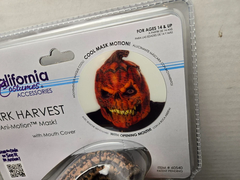 Dark Harvest Pumpkin Ani-Motion Mask Halloween California Costume Collection NEW - Image 4 of 4