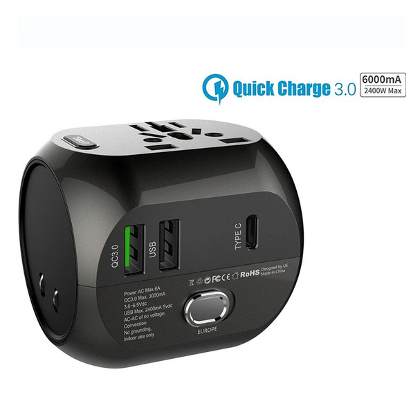 Universal EU US AU & UK All in One Travel Adapter Kit with Multi-port Charger