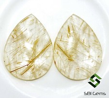 26.23 CTS Natural Golden Rutile Quartz Pear Cabochon Pair 25x18 mm Loose Gems