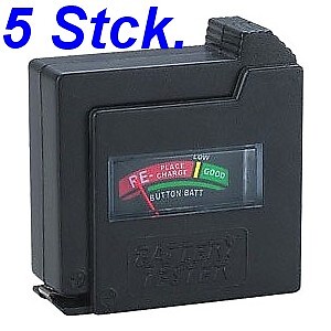 5 (!!) Stück Universal Batterietester FHT-6862x5 AAA, AA 9-Volt-Block Knopfzelle