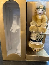 Vtg Ladies with Elegance Collection blown 9” Glass Ornament Fur & Feather Hat