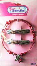 Lot 3 pc Girls Kid Child Red Cherry Wire Bead Crystal Necklace Barrett Set US