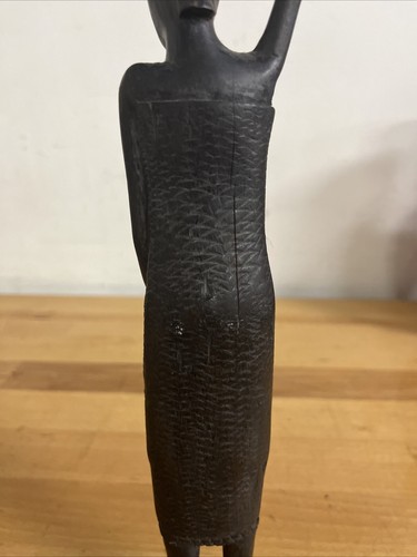 African Ethnic Carved Wood Ebony Woman Holding Basket Folk Art 13.5” Sculpture - Picture 6 of 7
