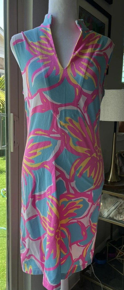 Maui Gold Colorful Floral Beach Casual Pink Blue Summer Dress XS | eBay