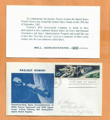 #ad PROJECT GEMINI TWIN STAMP FDC SEP 291967 KSC SPACE COVER **** $6.00