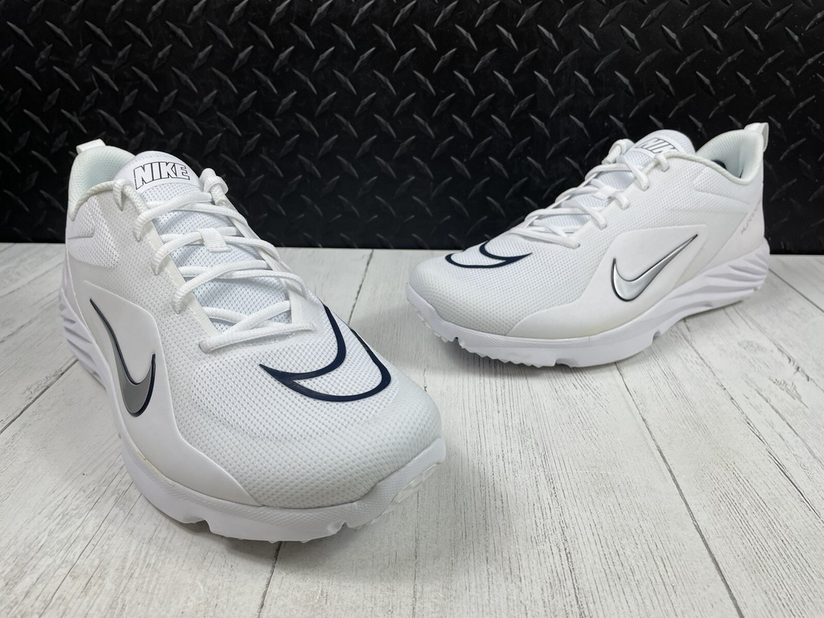 Size 13-NIKE ALPHA HUARACHE 8 PRO TF LAX WHITE-MET SILVER