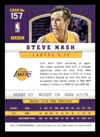 2012-13 Panini #157 Steve Nash Los Angeles Lakers - Image 2 of 2