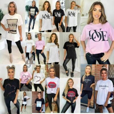 Neu Damen T-Shirt Damen Oversize Baggy Fit Kurzarm Spruch T-Shirt Tee Oberteil