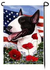 Patriotic Flowers Garden Flag - Black and White Bull Terrier