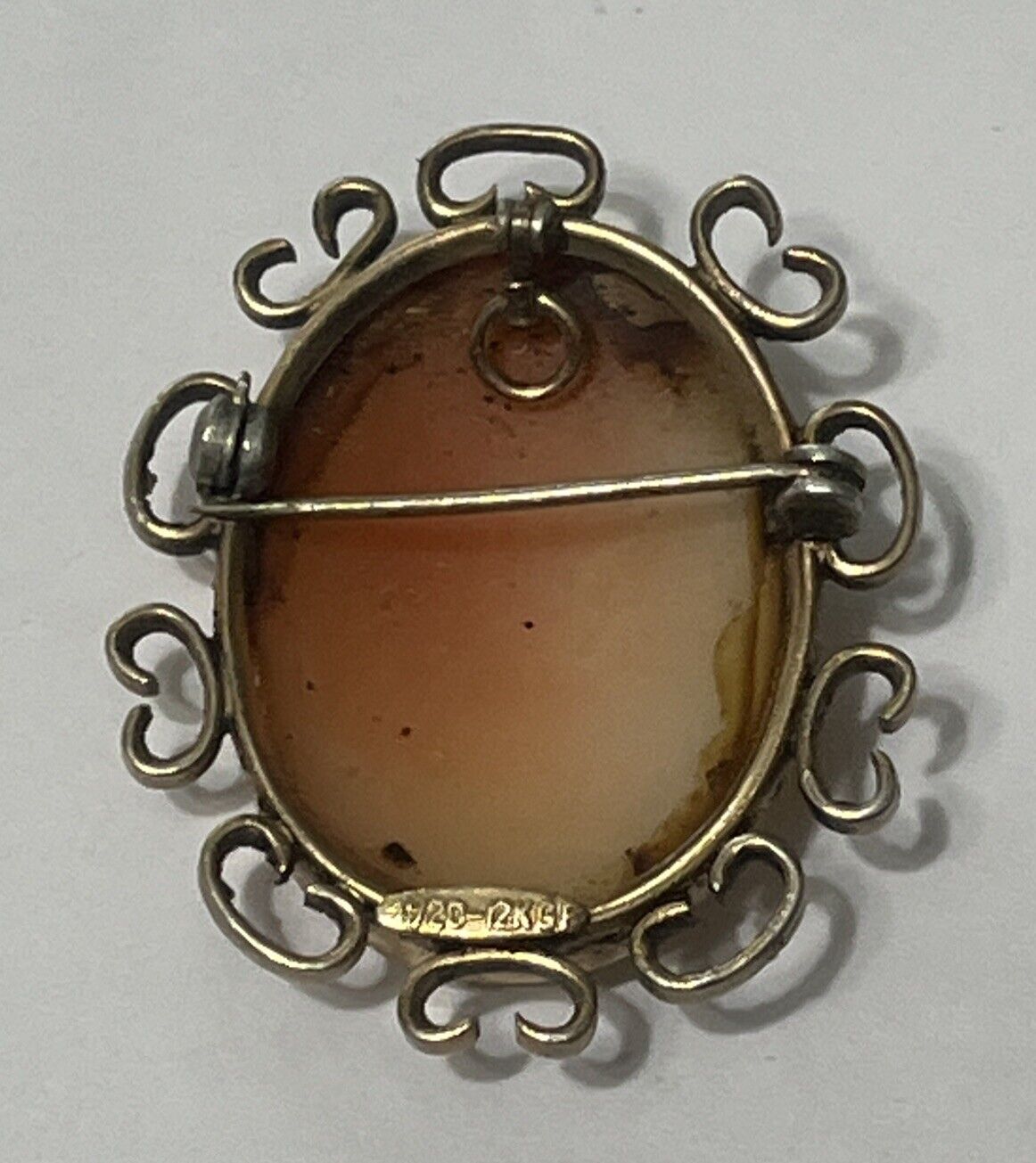 Antique Shell Cameo Pin Brooch Pendant Gold Filled - image 2