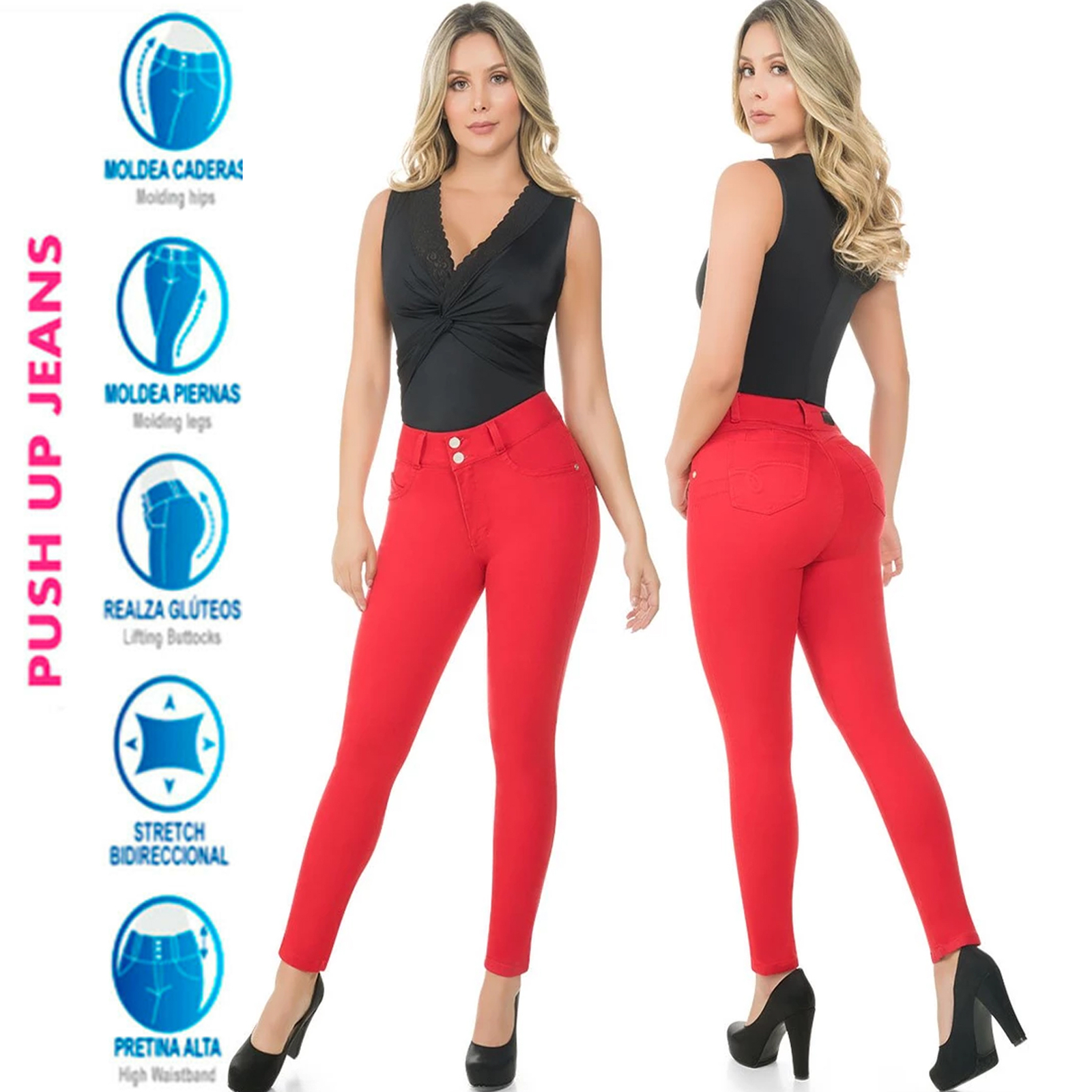 Red Jeans Levanta Cola Colombian Push Up Jean Slimming Sexy Butt Lifter  Stretch | eBay