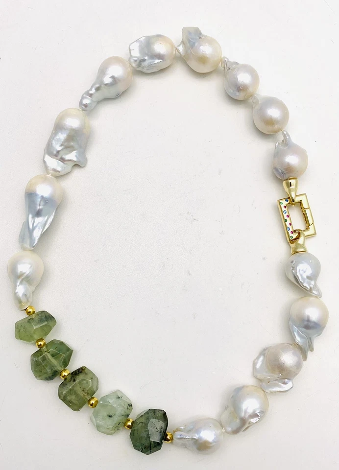 Collana diWa Jewels Girocollo Perle Barocche Prenite Argento Sterling Zirconi - Immagine 3 di 4