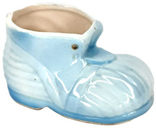 Vintage 1960s Inarco Blue Ceramic Baby Shoe Planter Made In Japan MCM Kitsch