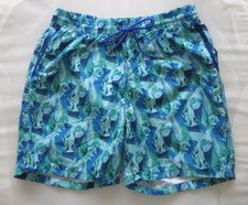 Mr Swim Blue Green Tropical Leaves Swim Trunks Shorts Pockets Drawstring Large
