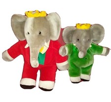Vtg Gund BABAR THE KING ELEPHANT Grey Plush Green Outfit Hand Puppet in Red 1988