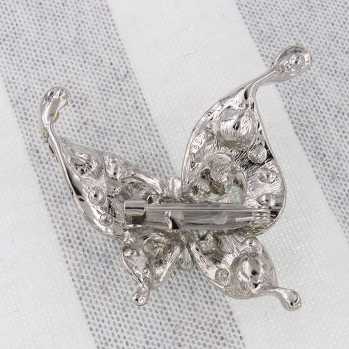 Vintage Design Butterfly Clear Rhinestone Brooch Pin Silver Tone Jewelry Wedding - Picture 3 of 5