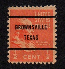 USA, SCOTT #803, PRECANCEL BROWNSVILLE, TEXAS, BENJAMIN FRANKLIN, GOOD CONDITION