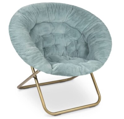 Faux Fur Cozy Chair Extra Large Elegant Saucer Seat with Golden Metal Legs