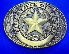 The Great State Of Texas LONE STAR Flags Olive Branch Gold Tone Belt Buckle