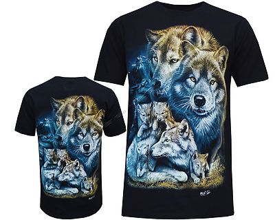 T-Shirt Wolf Pack Biker indianisches Tier, vorne & hinten Druck M-3XL