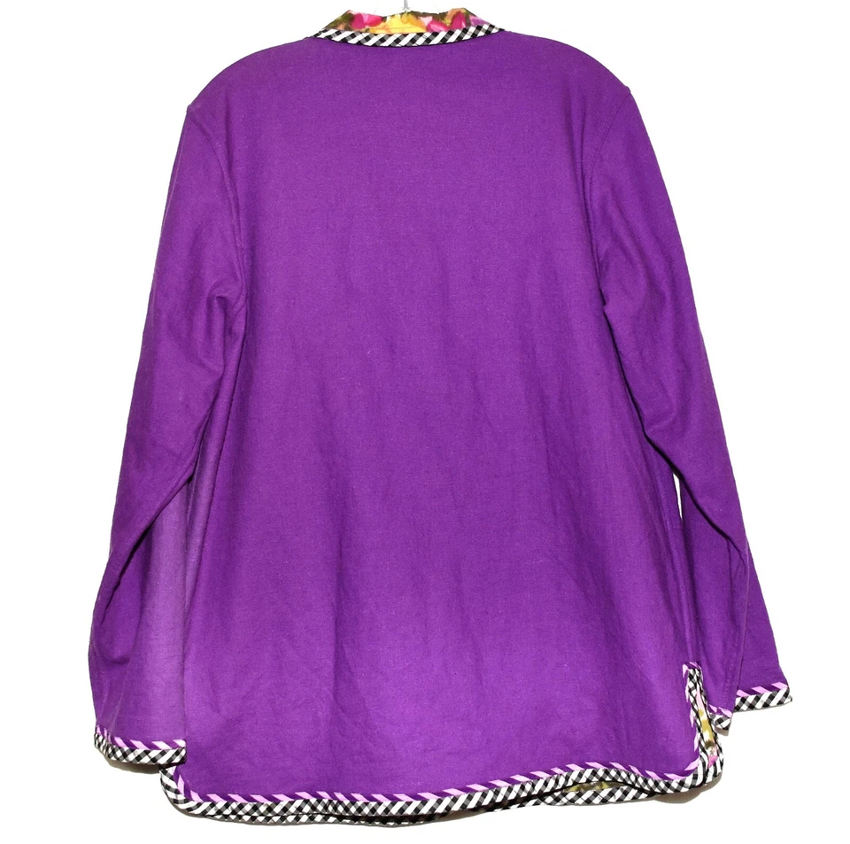 Koos of Course Purple w Black White Linen Rayon Reversible Floral Jacket Size M - Image 4 of 4