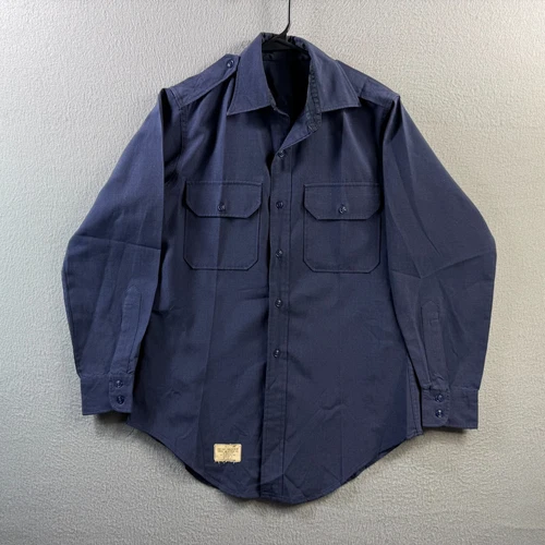Vintage Military Shirt Mens 15.5x33 Tropical Blue Wool Blend 70s 1971 Vietnam