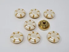 8 pcs Vintage Ivory Pearl & Gold Plastic Brass Sewing Button Covers 25mm Round