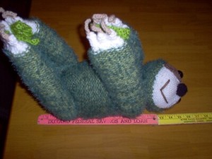 New, handcrafted/knit slot, large furry green, soft and cuddly