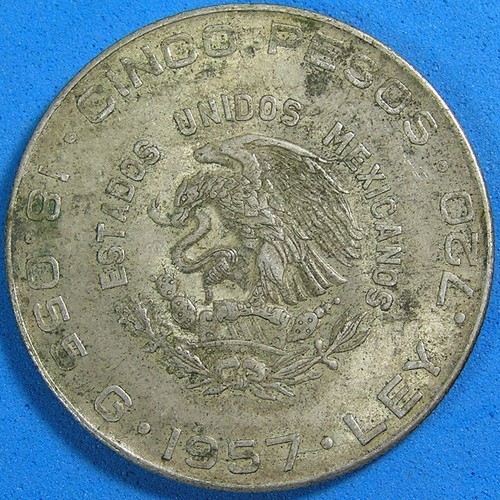 Mexico 5 Pesos .720 Silver Coin 1957, 38 mm 18.05 grams, Combined Shipping - 第 1/2 張圖片