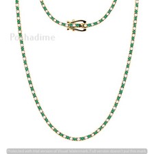 2.26CT Natural Diamond & Natural Emerald Tennis Necklace 14K Yellow Gold 16
