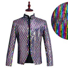 Mens Glitter Sequin Suit Jacket Blazer Cabaret Fancy Dress Dance Show Coat