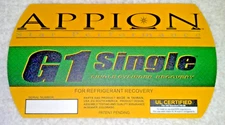 Appion, G1 SINGLE, Refrigerant Recovery Unit, SIDE PANEL STICKER, PART# LB1415
