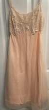 Vintage KAYSER Lace Nylon Nightgown Slip Sheer Chiffon Dress Size 32 PEACH
