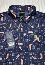 New William Murray Mens Large Blue Azalea Cocktail Stretch Golf Polo Shirt NWT