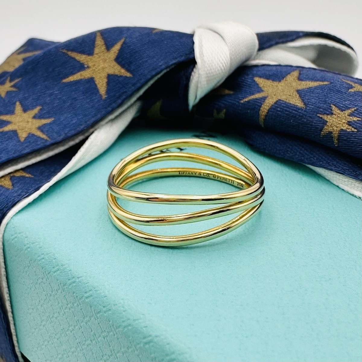 Tiffany & Co Elsa Peretti 18k Yellow Gold Three Row Wave Ring with