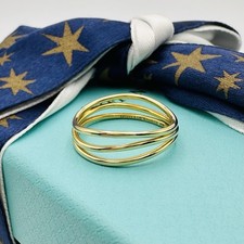 Tiffany & Co Elsa Peretti 18k Yellow Gold Three Row Wave Ring with Packaging