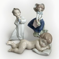 Lladró Figurines Set of 3 Cherub Angel Girl & Child Porcelain Spain Vintage