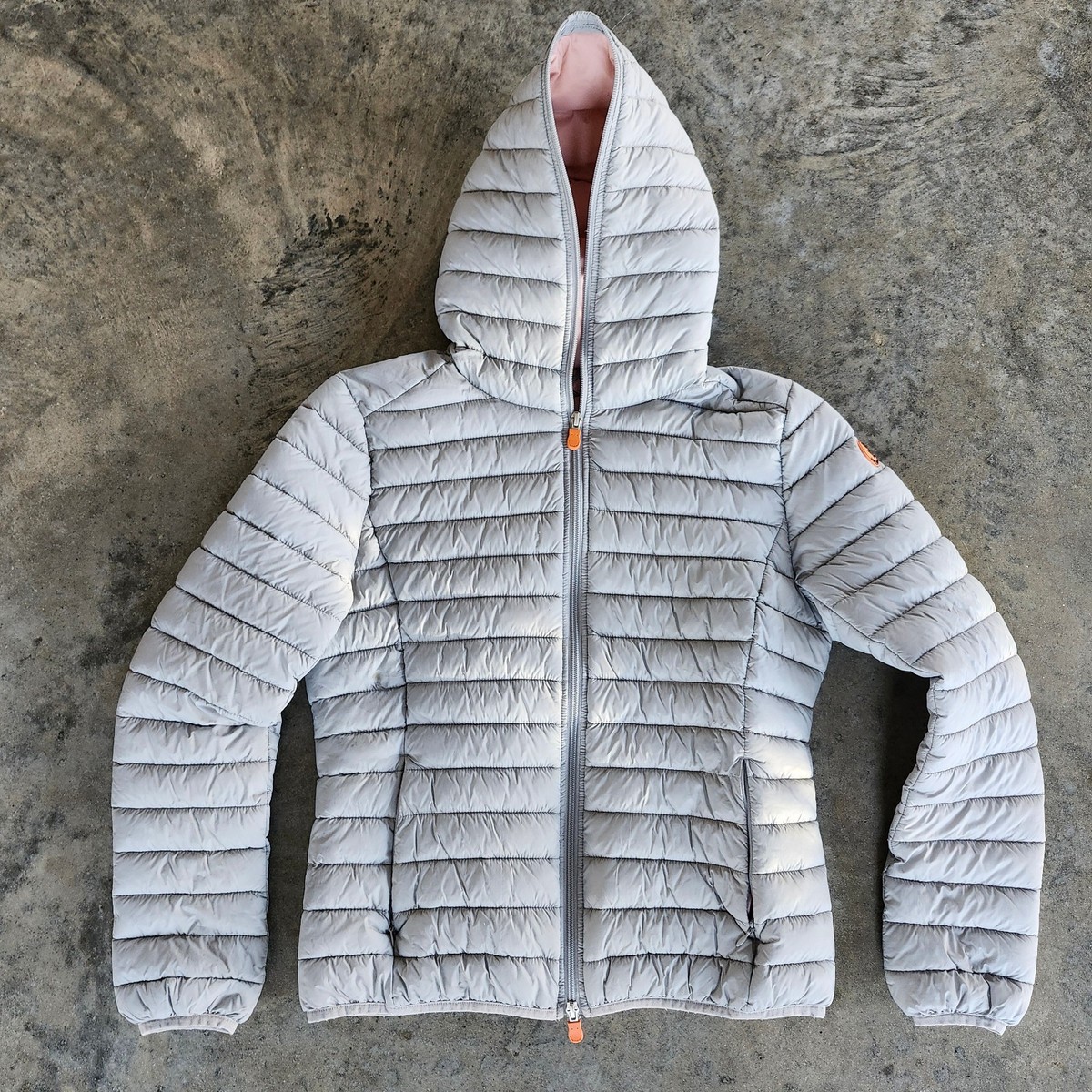 Save The Duck Ultra Light Jacket Gray Puffer Plumtech Zip Hooded 