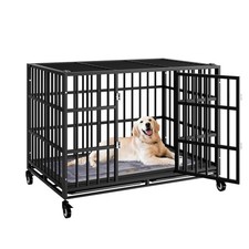 48 Inch Heavy Duty Indestructible Dog Crate with Wheels for Large Dogs