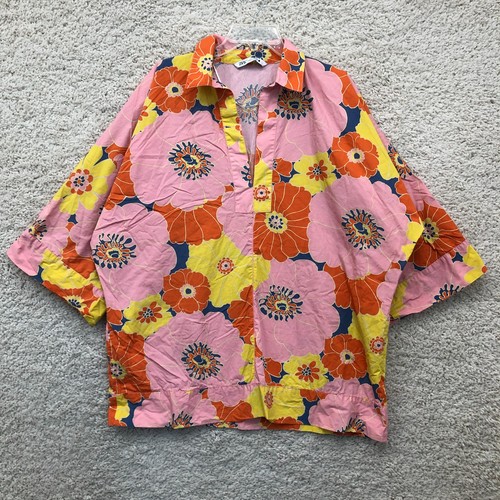 Zara Top Shirt Large Adult Pink Floral Oversized Kimono Sleeve Blouse Womens L