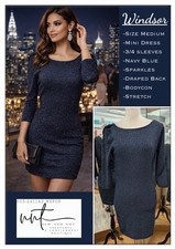 Windsor Mini Dress Formal Glitter Open Back Navy Blue Prom Bodycon Size Medium