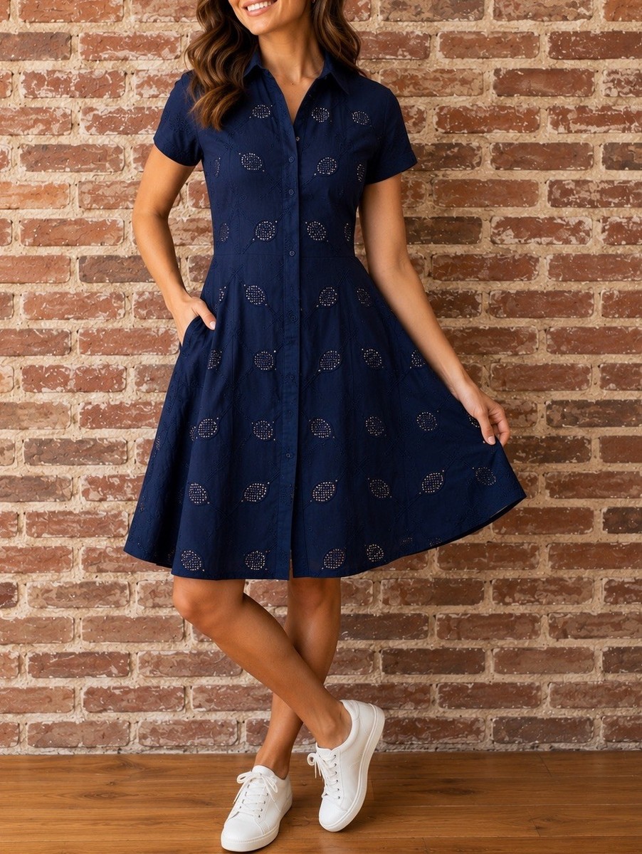 ANN TAYLOR navy blue fit flare Tennis Racquet Embroidered dress pockets Preppy 8 | eBay ANN TAYLOR navy blue fit flare Tennis Racquet Embroidered dress pockets Preppy 8 | eBay
