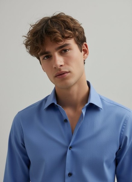 Men Balmain Shirt Navy Cotton 38 / M