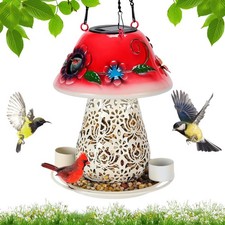 Solar Bird Feeders for Outdoors Hanging Metal Wild Bird Feeder with S Hook fo...