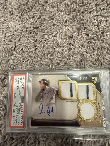🔥AARON JUDGE 2017 RC Topps Triple Threads RPA💥27/35 PSA 8, Auto 10 2/stripes