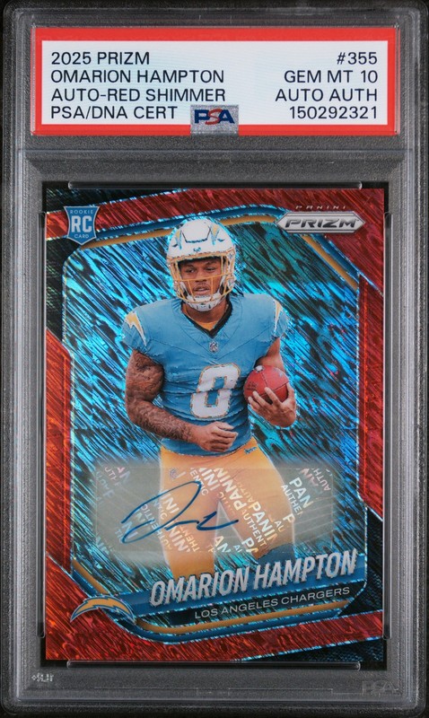 2025 PANINI PRIZM RED SHIMMER OMARION HAMPTON RC 5/35 PSA 10 DNA AUTO AUTHENTIC