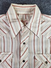 Vtg 70's Wrangler Pearl Snap Western Shirt USA Made 15/34 Long Tail Striped Rare