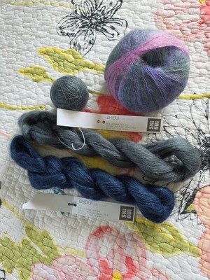 DESTASH: 3 Skeins of Shibui Silk Cloud Yarn, 1 Rowan Kidsilk Haze Stripe Kaffe F